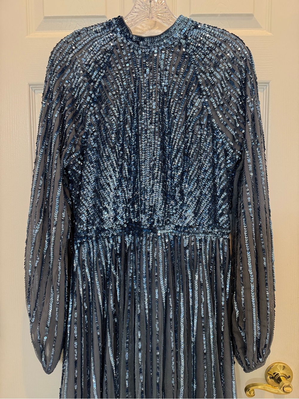 Mac Duggal 6206 Blue Ombré Sequin Long Sleeve A-Line Evening Dress Size 12 NWT - Picture 9 of 15